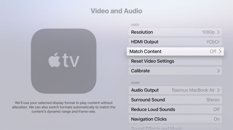 Apple TV match functions 