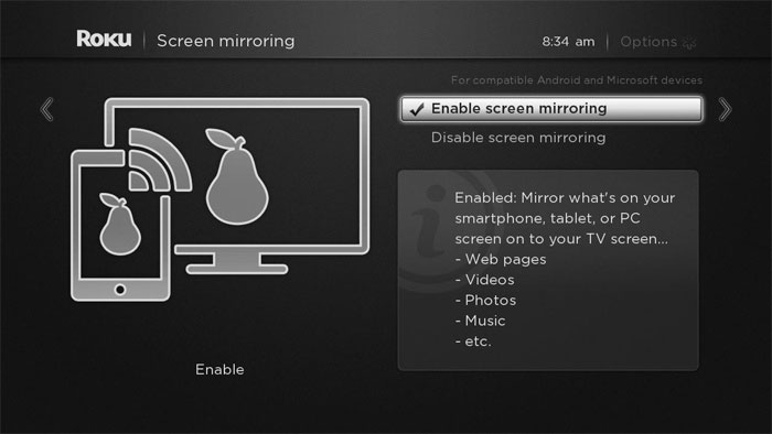 Roku screen mirroring