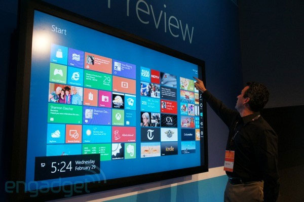 Windows 8 was demonstrated on a 82-inch display with 100 simultaneous touch points
