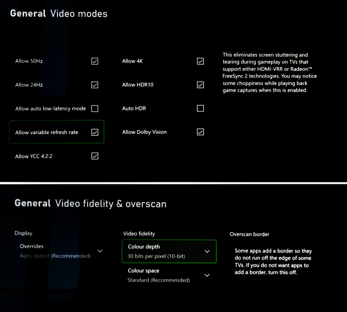 Xbox Series X video settings
