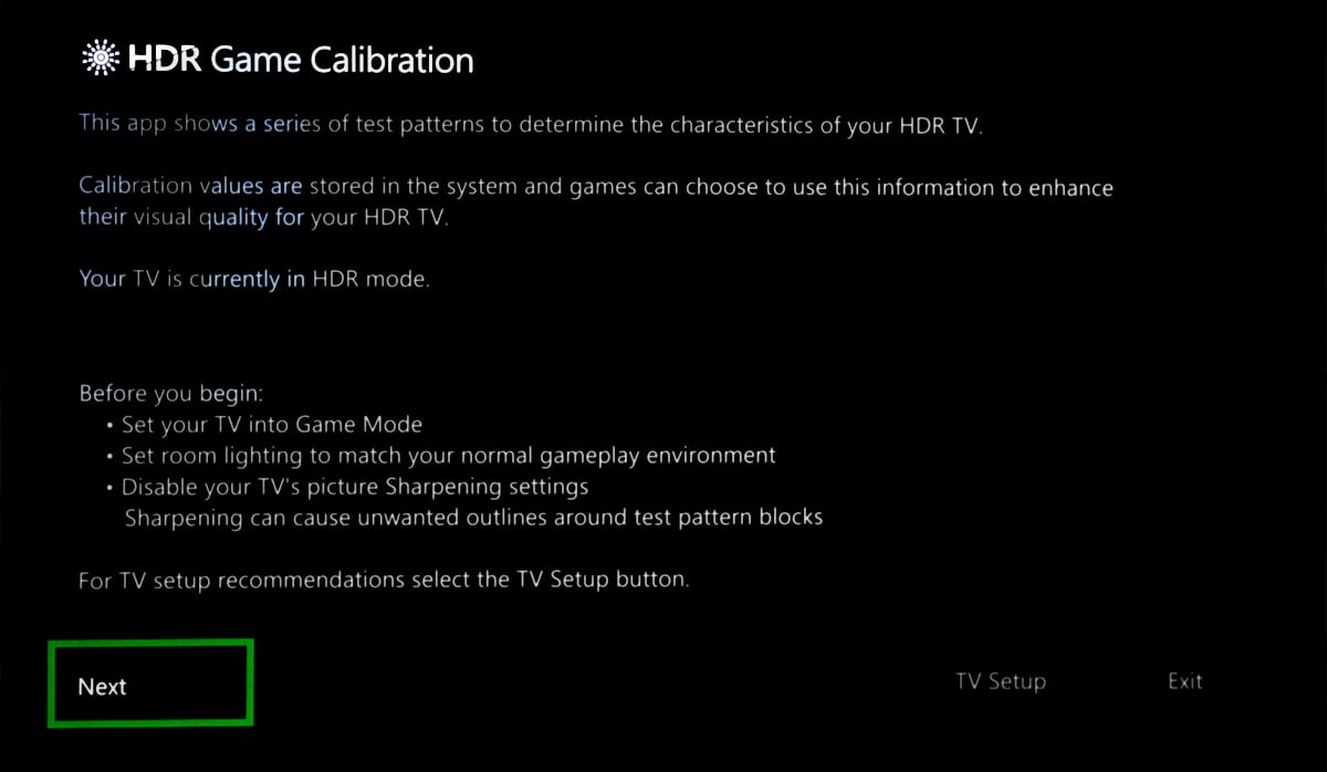 Xbox Series X HDR calibration