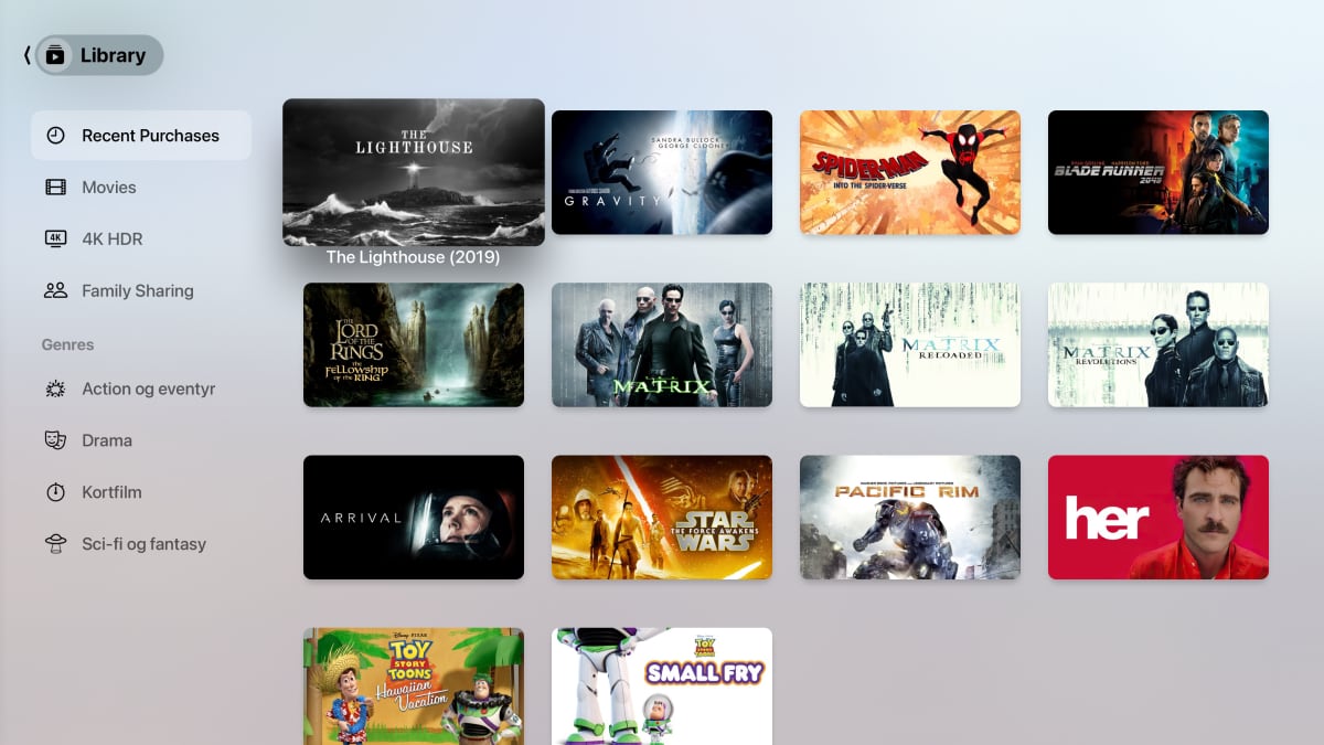 Библиотека фильмов в новом приложении Apple TV в tvOS 17.2