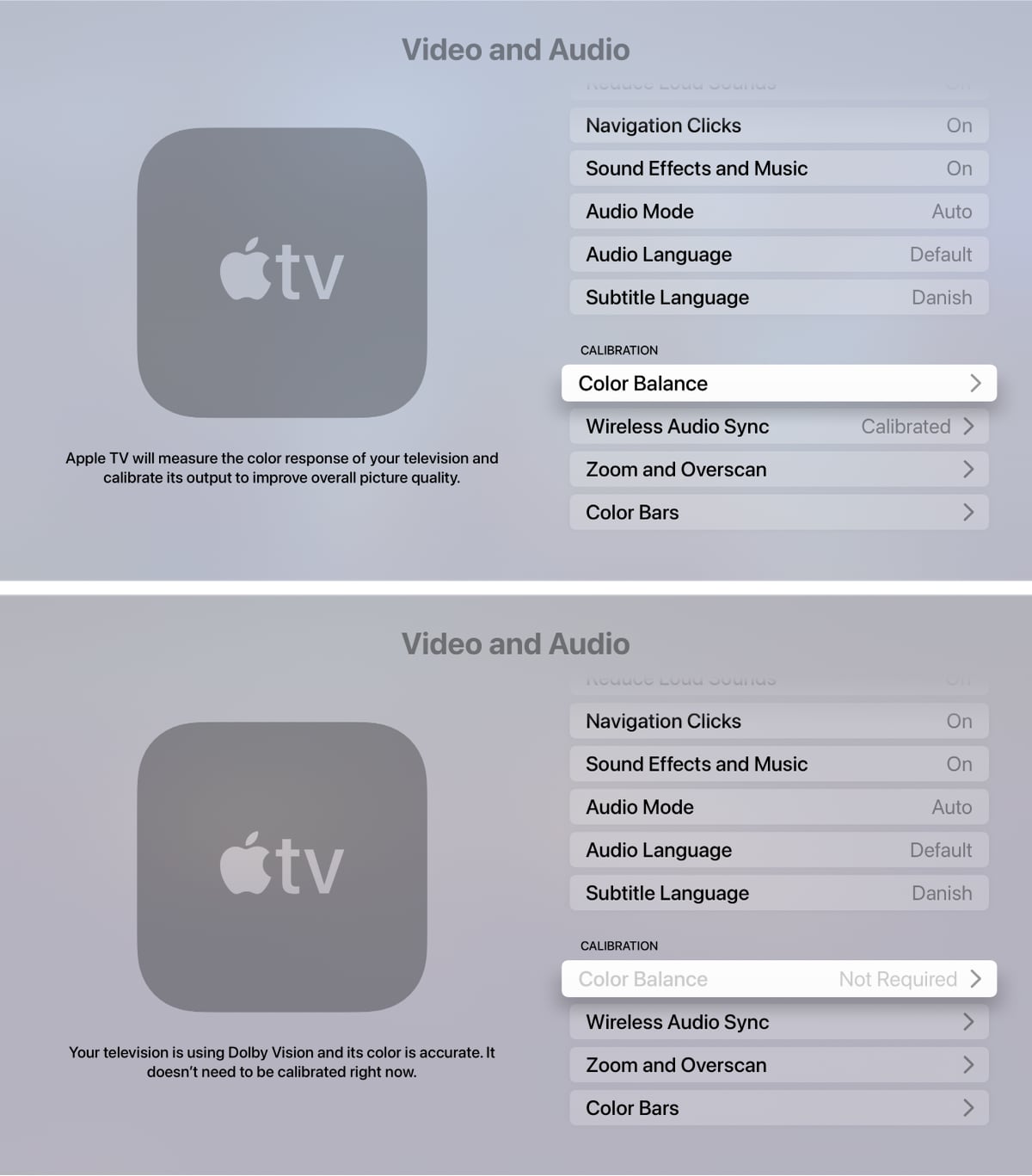 Apple TV Color calibration