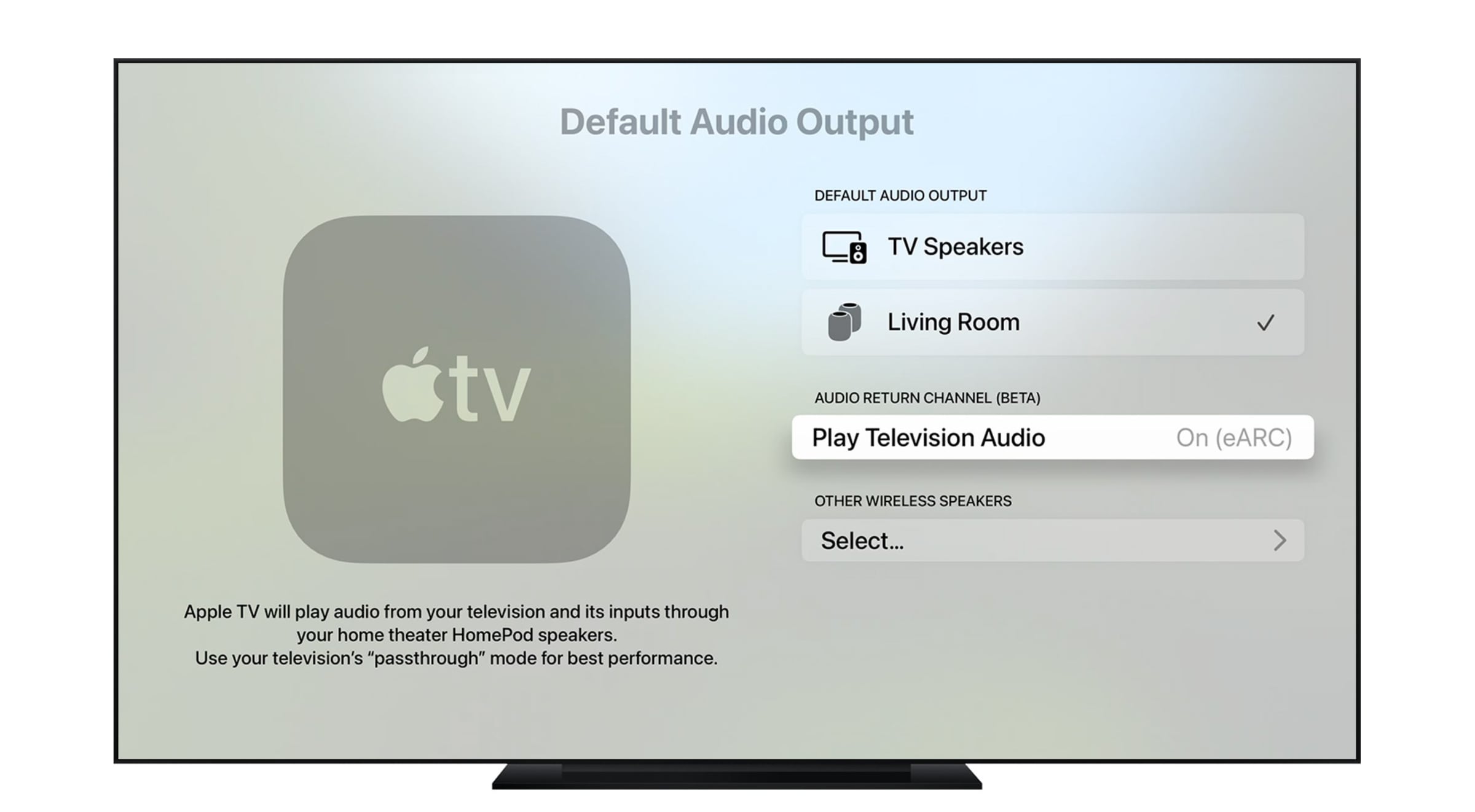 Apple TV can play audio from your TV its inputs) through HomePods FlatpanelsHD