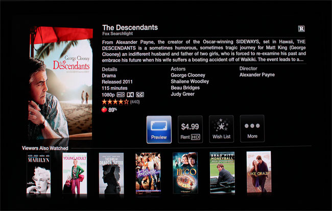 Movie rentals on the Apple TV box