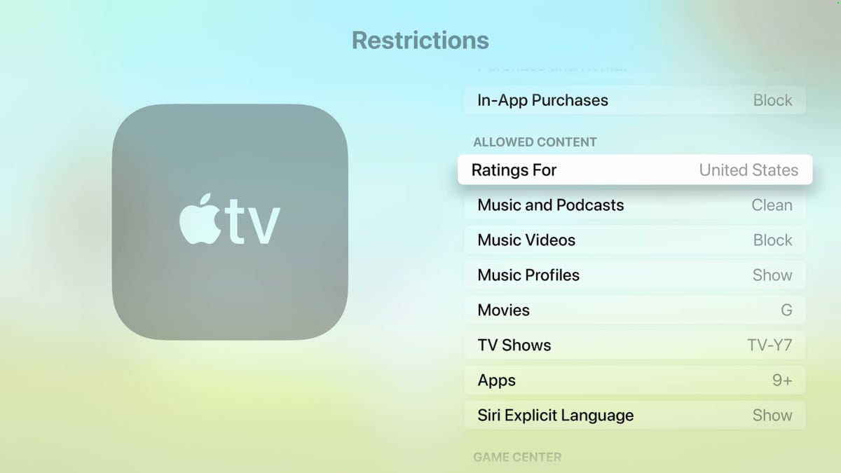 Apple TV restrictions