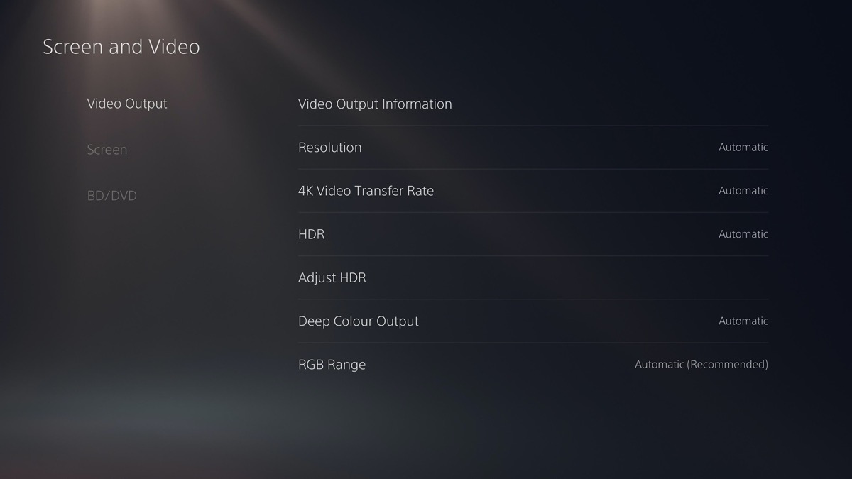 PlayStation 5 video settings