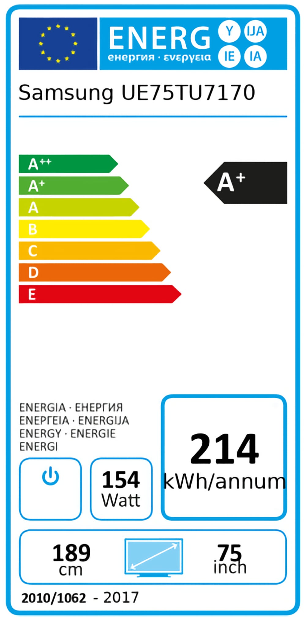 Samsung TU70 energy consumption