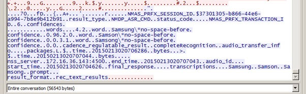 Data sent unencrypted. Here you see the transcription data from Nuance Data sent unencrypted. Here you see the transcription data from Nuance