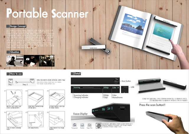 A portable scanner with a rollable OLED panel