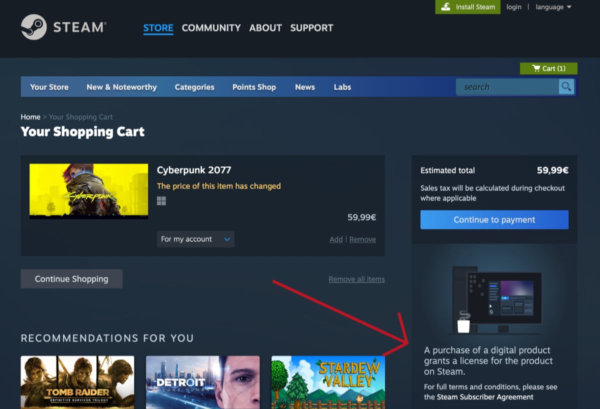 Steam license purchase