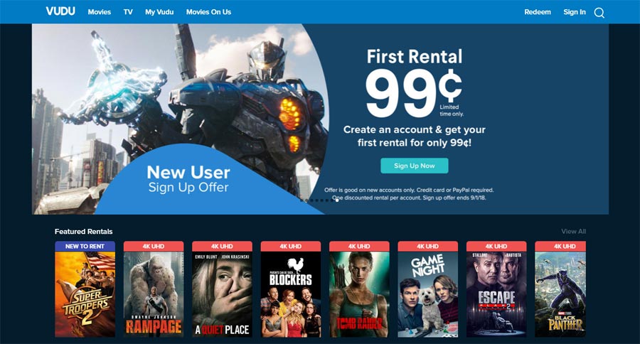 Vudu home page Vudu home page